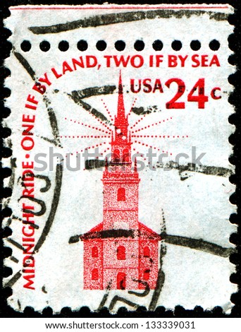 USA - CIRCA 1975: A stamp printed in United States of America shows Old North Church in Boston and the wording \