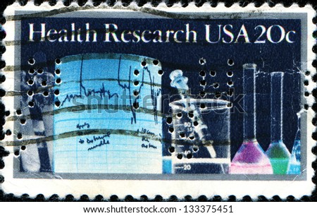 USA - CIRCA 1984: A stamp printed in United States of America shows Lab Equipment, Health Research Issue, circa 1984
