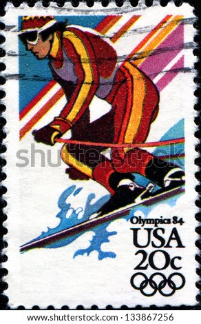 USA - CIRCA 1984: A stamp printed in United States of America shows slalom,  Winter Olympic Games Lillehammer, Norway, series, circa 1984
