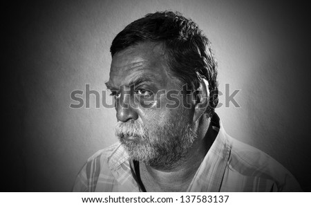 bearded middle-aged man, black and white