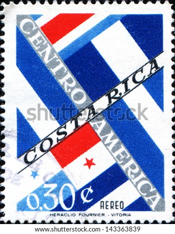 COSTA RICA - CIRCA 1964: A stamp printed in Costa Rica shows flags of Central American countries, circa 1964