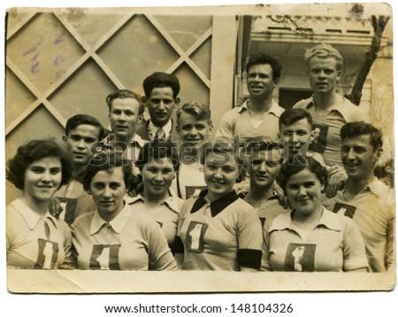 USSR - CIRCA APR 8, 1940: Vintage photo shows runners team, April 18, 1940