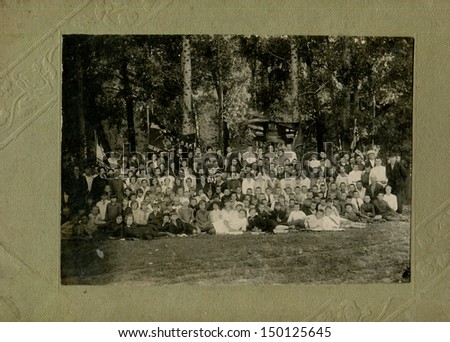 USSR - CIRCA May 1, 1932: Antique photo shows pupils and teachers of school, May 1, 1932