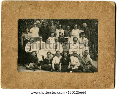 USSR - CIRCA 1930s: Antique photo shows students and teachers, 1930s