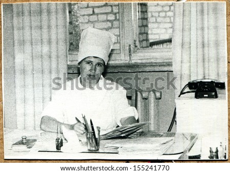 UKRAINE - CIRCA 1964: An antique photo shows nurse of Oncology dispensary Voroshilovgrad, now Lugansk, 1964