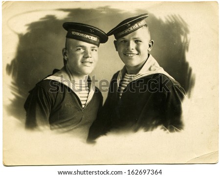 USSR - May 14, 1944: Studio portrait of two seamen's Black Sea Fleet, the Soviet Union, May 14, 1944