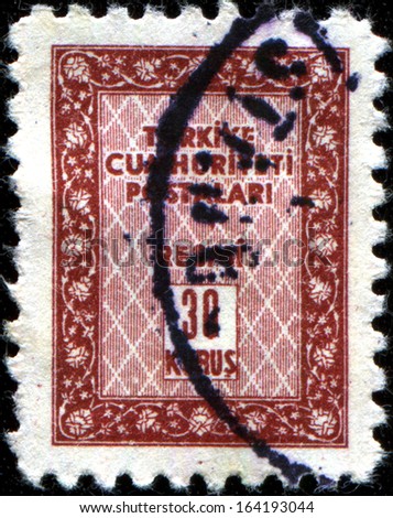 TURKIE - CIRCA 1965: An Official Stamp printed in Turkey shows 30 kurus in the center, circa 1965