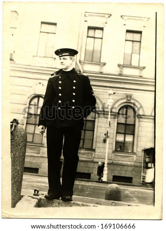LENINGRAD, USSR - 1960s: An antique  photo of Cadet Naval Institute of Radio Electronics named Alexander Popov