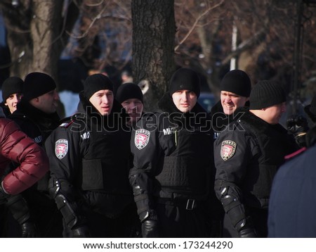 LUGANSK, UKRAINE - JANUARY 25, 2014: Squad \