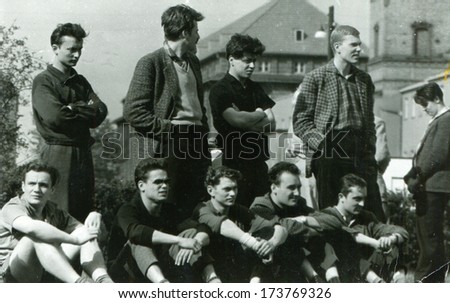 GERMANY - 1960s: An antique photo shows Men watching football match