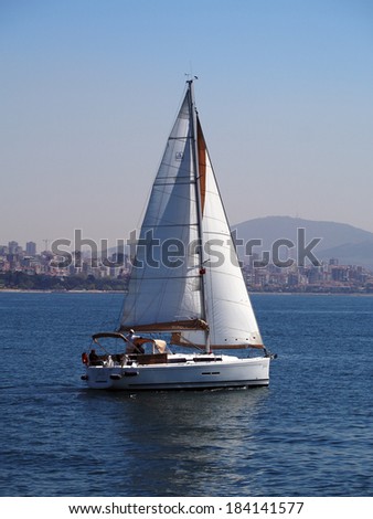 ISTANBUL - APRIL 23, 2013: sailing yacht in the Sea of Marmara in the Asian part of Istanbull