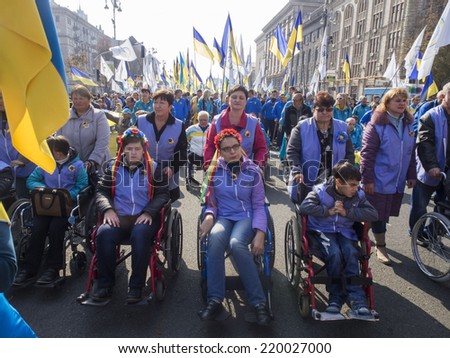 UKRAINE, KYIV - September 27, 2014: More than 2 thousand people with special needs came to the peace march in Kiev.