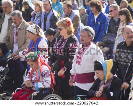 UKRAINE, KYIV - September 27, 2014: More than 2 thousand people with special needs came to the peace march in Kiev.