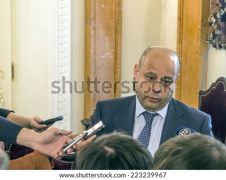 KIEV , UKRAINE - October 13, 2014: Chairman of the Supreme Court of Ukraine Yaroslav Romaniuk. -- Visiting session of the Cabinet of Ukraine with the participation of judges of the Supreme Court.