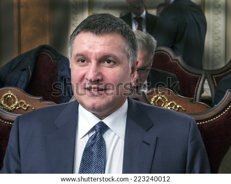 KIEV , UKRAINE - October 13, 2014: Minister of Internal Affairs of Ukraine Arsen Avakov.