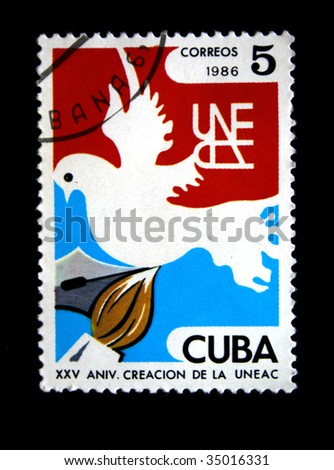 CUBA - CIRCA 1986: A stamp printed by Cuba shows the Dove of Peace circa 1986.
