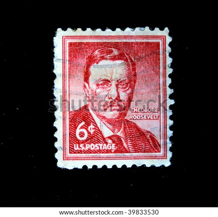 UNITED STATES OF AMERICA - CIRCA 1963: A stamp printed in the United States of America shows image of former President Theodore Roosevelt series, circa 1963