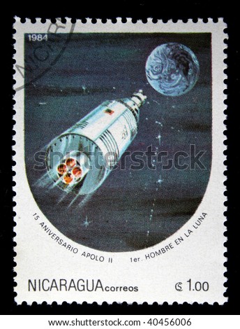 NICARAGUA - CIRCA 1984: A Stamp printed in Nicaragua shows Moon expedition of Apollo II, circa 1984
