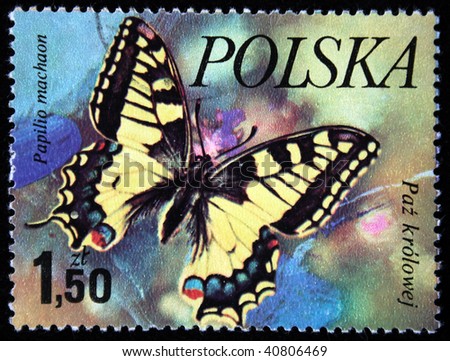 POLAND - CIRCA 1989: A stamp printed in Poland shows butterfly Old World Swallowtail - Papilio machaon, circa 1989.