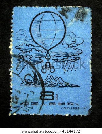 CHINA - CIRCA 1958: A stamp printed in China shows weather balloon, circa 1958