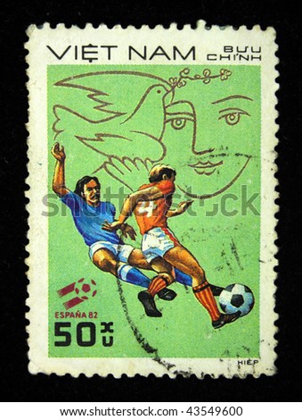 VIETNAM - CIRCA 1982: A stamp printed in Vietnam shows football, circa 1982