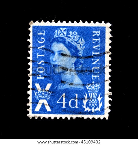 UK - CIRCA 1950s: A stamp printed in UK shows Queen Elizabeth II, circa 1950s