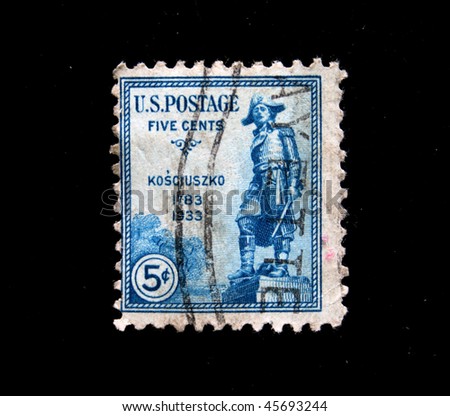 UNITED STATES OF AMERICA - CIRCA 1933: A stamp printed in the USA shows Kosciuszko monument, circa 1933