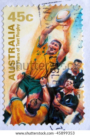 AUSTRALIA - CIRCA 1999: A stamp printed in Australia shows football, circa 1999