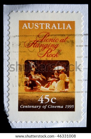 AUSTRALIA - CIRCA 1995: A stamp printed in Australia shows poster of movie Picnic at Hanging Rock, circa 1995
