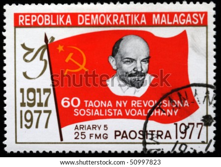 stock photo : REPUBLICA DEMOCRATICA MALAGASY - CIRCA 1970: A stamp printed in Malagasy (Madagaskar) shows Vladimir Lenin, circa 1970