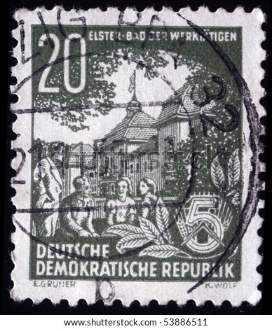 GDR -CIRCA 1953: A stamp printed in the GDR (East Germany) shows Bad Elster of the workers, circa 1953