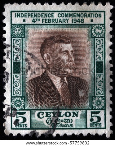 CEYLON - CIRCA 1949: A stamp printed in Ceylon shows image of Don Stephen Senanayake, the first Prime Minister of Ceylon, circa 1949