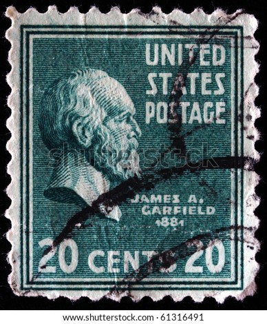 UNITED STATES OF AMERICA - CIRCA 1928: A stamp printed in the USA shows image of President James Garfield, circa 1928