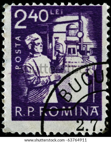 ROMANIA - CIRCA 1960: A stamp printed in Romania shows chemist against chemical plant, circa 1960