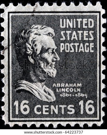 UNITED STATES OF AMERICA - CIRCA 1963: A stamp printed in the USA shows image of President Abraham Lincoln, circa 1963
