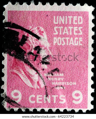 UNITED STATES OF AMERICA - CIRCA 1932: A stamp printed in the USA shows image of President William Henry Harrison, circa 1932