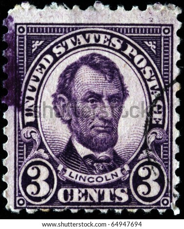 UNITED STATES OF AMERICA - CIRCA 1865: A stamp printed in the USA shows image of President Abraham Lincoln, circa 1865