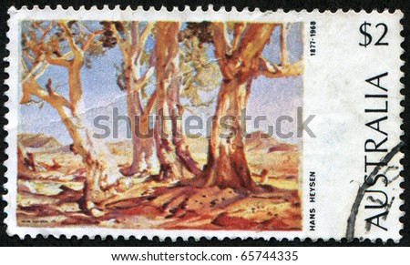 AUSTRALIA - CIRCA 1974: A stamp  printed in Australia shows painting by Hans Heysen - River Red Gum (Eucalyptus camaldulensis), circa 1974