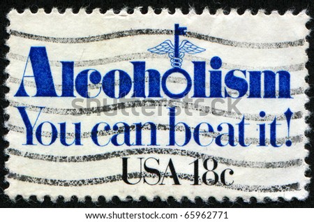 UNITED STATES - CIRCA 1981: A stamp printed in United States shows slogan - Alcoholism. You can beat it!, circa 1981
