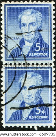 UNITED STATES OF AMERICA - CIRCA 1954: A stamp printed in the USA shows image of President James Monroe, circa 1954