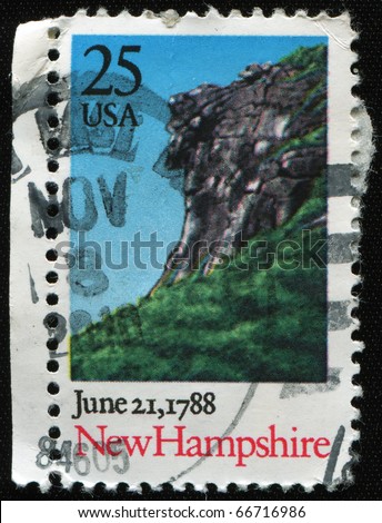 UNITED STATES - CIRCA 1988: A stamp printed by United states, honoring Constitution of the United States of America, shows view of  New Hampshire, circa 1988