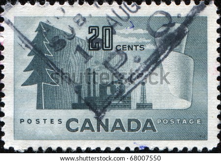 CANADA - CIRCA 1952: A stamp printed in Canada devoted Pulp and Paper Industry, circa 1952