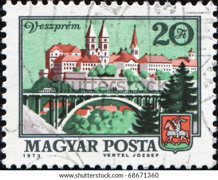 HUNGARY - CIRCA 1973: A Stamp printed in HUNGARY shows Veszprem view, circa 1973