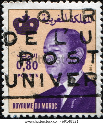 MOROCCO - CIRCA 1983: A post stamp printed in Morocco shows  King Hassan II (Moulay Hassan II Muhammad ben Yusuf). circa 1983