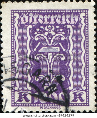 AUSTRIA - CIRCA 1922: Postage stamps issued in the First Austrian Republic. Design of stamp designed by Austrian artist Wilhelm Dachauer, circa 1922