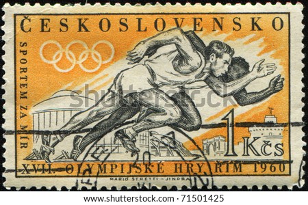 CZECHOSLOVAKIA - CIRCA 1960: A stamp printed in Czechoslovakia shows runners devoted Olympic Games, Rome, circa 1960.