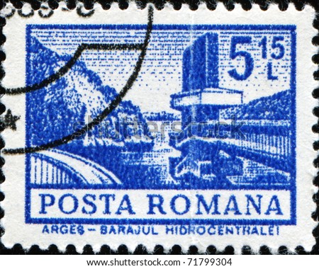 ROMANIA - CIRCA 1972: A stamp  printed in Romania shows Arges Hydro Dam, circa 1972