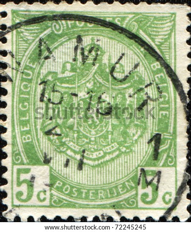 BELGIUM - CIRCA 1895: A stamp printed in Belgium shows Belgian coat of arms, circa 1895