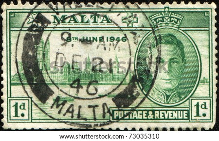 MALTA - CIRCA 1946: Stamp honoring The London Victory Celebrations of 1946 were British Commonwealth, Empire and Allied victory celebrations held after defeat of Nazi Germany and Japan in WWII circa 1946