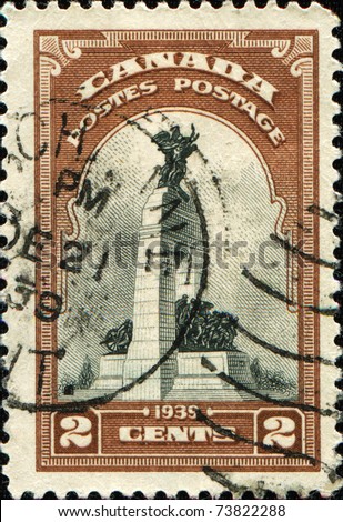 CANADA - CIRCA 1939: A stamp printed in Canada shows National War Memorial, Ottawa, circa 1939
